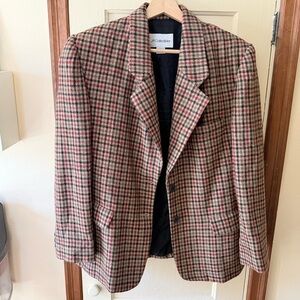 Plaid Wool Blazer Jacket - Brown